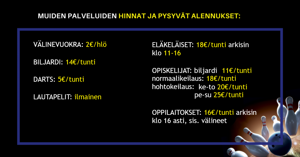 Biljardi & darts Kuopio hinnasto